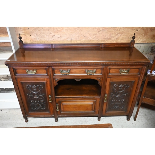 206 - A late 19th century carved and moulded mahogany sideboard with gallery back, raised on turned feet&n... 