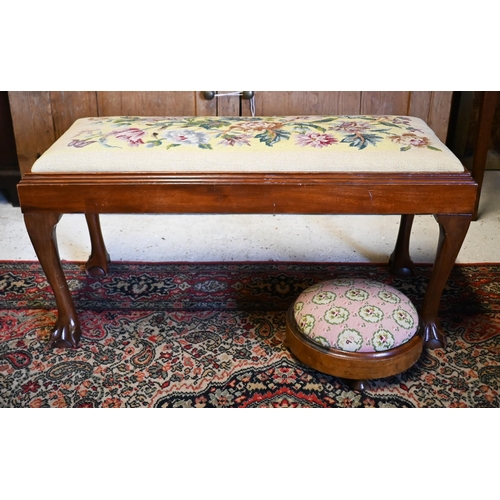 207 - A Victorian style needlepoint seat long stool, 84 cm x 38 cm x 40 cm h to/with a circular Victorian ... 