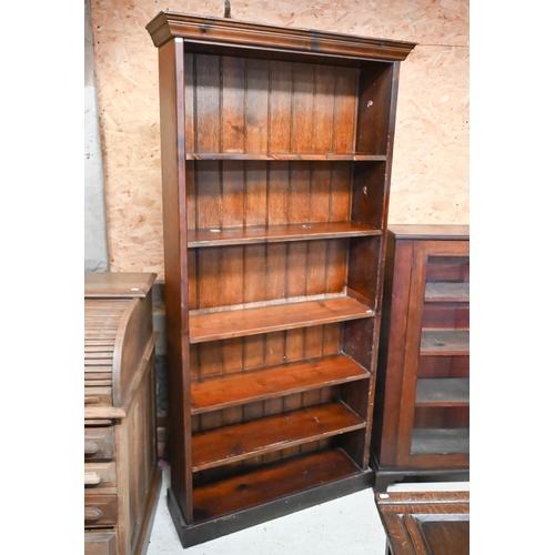 240 - An old stained pine six tier open bookcase, 94 cm x 25 cm x 105 cm h