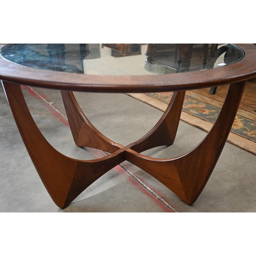 260 - A 1960s G-Plan teak 'Astro' circular coffee table with inset glass top (re-finished), 84 cm diam x 4... 