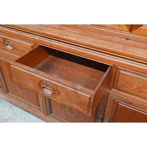 267 - # A Chinese hardwood cabinet bookcase the top with four glazed doors (lacking shelves) on base with ... 