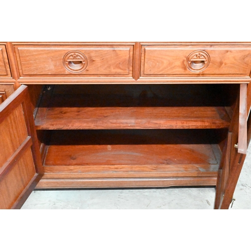 267 - # A Chinese hardwood cabinet bookcase the top with four glazed doors (lacking shelves) on base with ... 