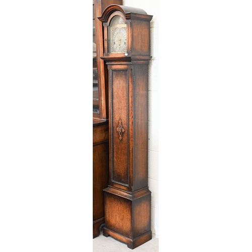 272 - Oak shortcase/grandmother clock, triple-train movement c/w pendulum and key, 173 cm high