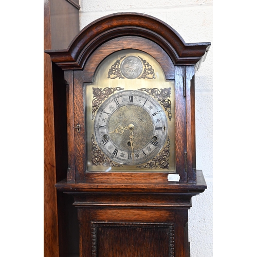 272 - Oak shortcase/grandmother clock, triple-train movement c/w pendulum and key, 173 cm high