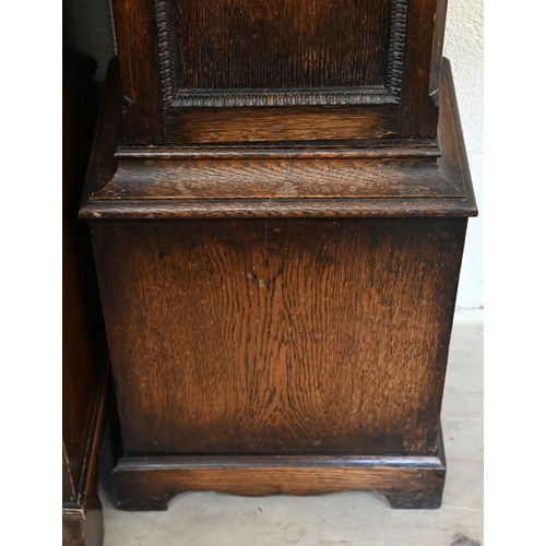 272 - Oak shortcase/grandmother clock, triple-train movement c/w pendulum and key, 173 cm high