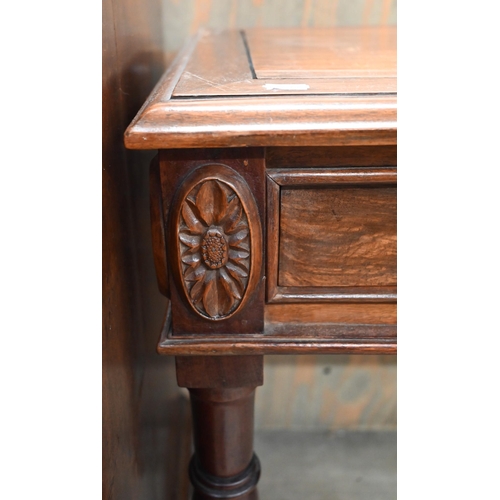 294 - A hardwood hall table with three frieze drawers, 98 cm wide x 48 cm deep x 75 cm high