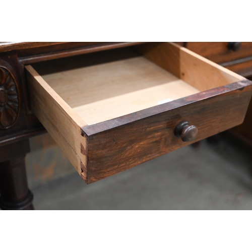 294 - A hardwood hall table with three frieze drawers, 98 cm wide x 48 cm deep x 75 cm high