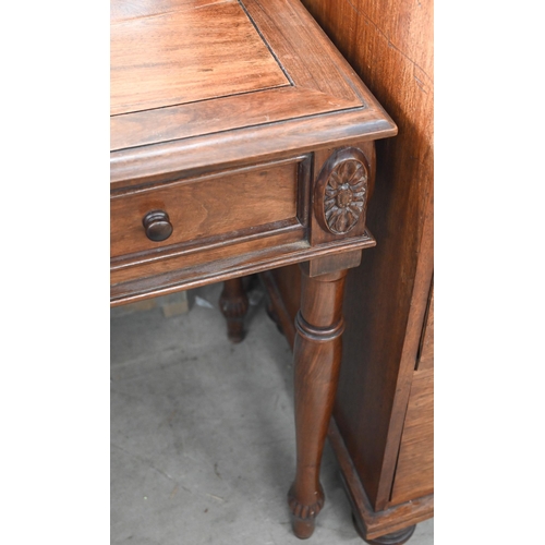 294 - A hardwood hall table with three frieze drawers, 98 cm wide x 48 cm deep x 75 cm high