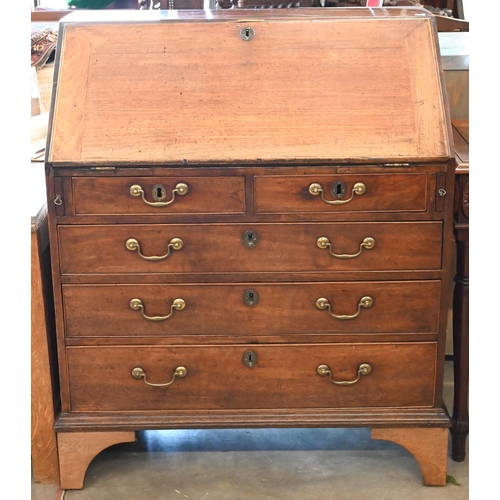 295 - 19th century mahogany fall front bureau comprising two short over three long drawers raised on brack... 