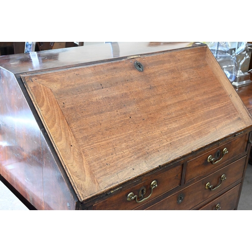 295 - 19th century mahogany fall front bureau comprising two short over three long drawers raised on brack... 