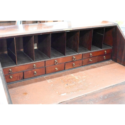 295 - 19th century mahogany fall front bureau comprising two short over three long drawers raised on brack... 