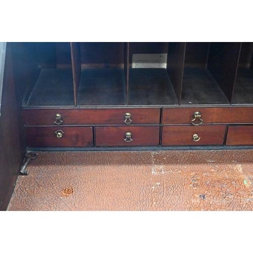 295 - 19th century mahogany fall front bureau comprising two short over three long drawers raised on brack... 