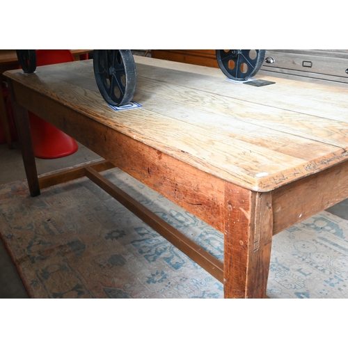 297 - A French hardwood (possibly chestnut) rustic kitchen dining table on tapering square supports, unite... 