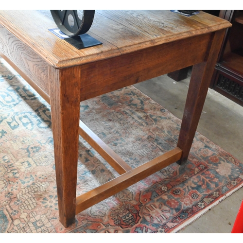 297 - A French hardwood (possibly chestnut) rustic kitchen dining table on tapering square supports, unite... 