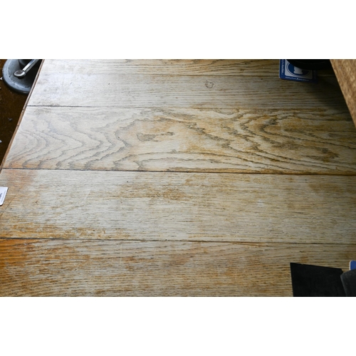 297 - A French hardwood (possibly chestnut) rustic kitchen dining table on tapering square supports, unite... 