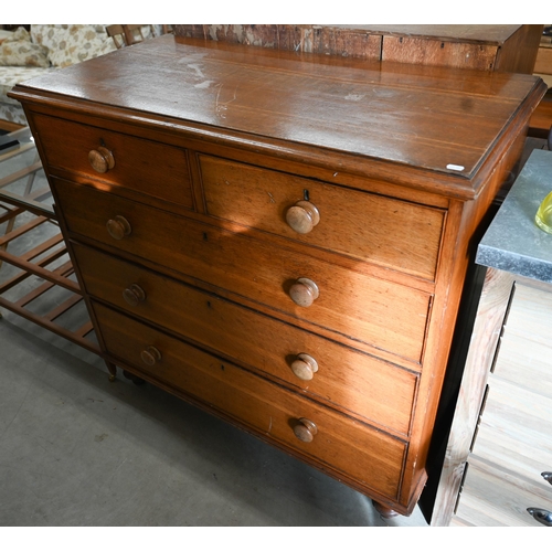 299 - A 19th century golden oak chest of two short over three long drawers with turned handles and feet, 1... 