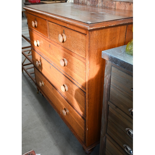 299 - A 19th century golden oak chest of two short over three long drawers with turned handles and feet, 1... 