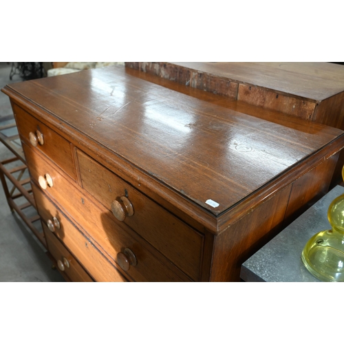 299 - A 19th century golden oak chest of two short over three long drawers with turned handles and feet, 1... 