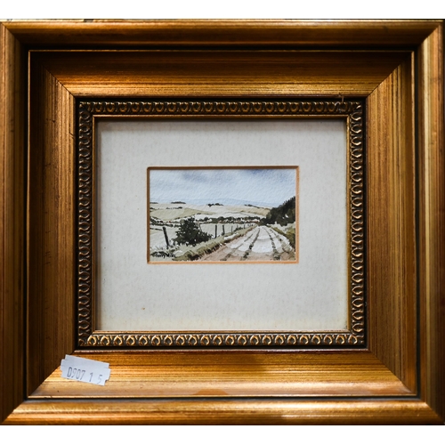 312 - # Barry Miles - 'Wylie Village, Wiltshire', miniature watercolour, signed, 5 x 7 cm