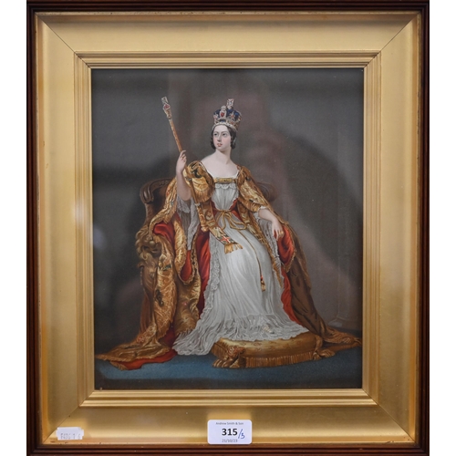 315 - Study of a seated Queen Victoria, 28 x 23 cm to/w hand-coloured engravings by J Brown (4)