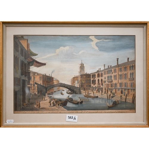 323 - Two hand-coloured engravings - 'A View of the Bridge on the Canal Reggio and the Church of St Jeremi... 