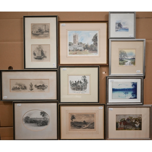 326 - # Mixed pictures including topographical steel engravings, Peter Milne watercolour, flower print etc... 