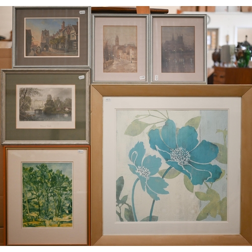 326 - # Mixed pictures including topographical steel engravings, Peter Milne watercolour, flower print etc... 