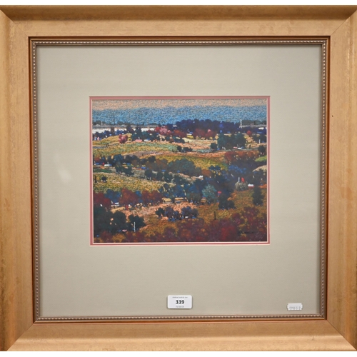 339 - Do Noble - Australian landscape, 'Emerald Beauty', oil pastel, signed, 22.5 x 27.5 cm