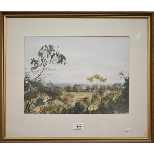 349 - Australian school - 'Evening sun on Anzac Hill, Maldon', indistinctively signed, watercolour, 27 x 3... 