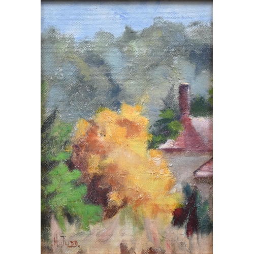 351 - Mixed oils - Joan Ross - 'Bush Scene', oil on board, signed and dated '89, 19.5 x 14 cm; Phyllis Aco... 