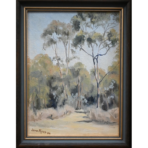 351 - Mixed oils - Joan Ross - 'Bush Scene', oil on board, signed and dated '89, 19.5 x 14 cm; Phyllis Aco... 