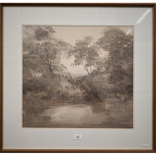 356 - Wim Kortland - 'Woori Yallock Creek Victoria, Australia', monochrome watercolour, signed, 46.5 x 50 ... 