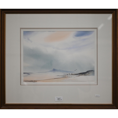 357 - Tony Smibert - Australian coastal view, watercolour, signed, 25 x 35 cm to/w John Hume - A pair of w... 