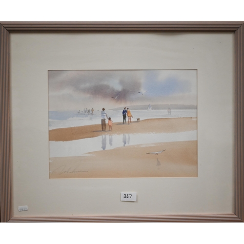 357 - Tony Smibert - Australian coastal view, watercolour, signed, 25 x 35 cm to/w John Hume - A pair of w... 