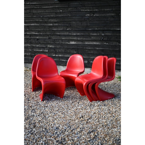 361 - A set of six Vitra Panton style red plastic stacking dining chairs (6)