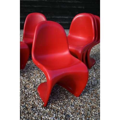 361 - A set of six Vitra Panton style red plastic stacking dining chairs (6)