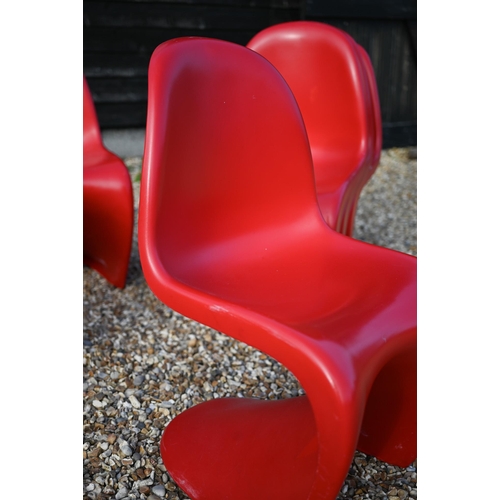 361 - A set of six Vitra Panton style red plastic stacking dining chairs (6)