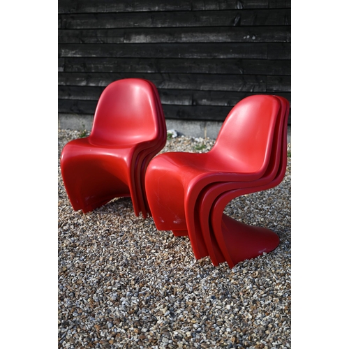 361 - A set of six Vitra Panton style red plastic stacking dining chairs (6)