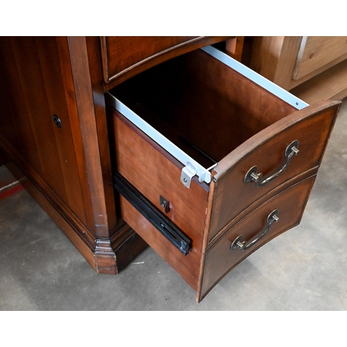 388 - A Continental mahogany twin-pedestal desk with marquetry top over seven drawers, 148 x 78 x 76 cm hi... 