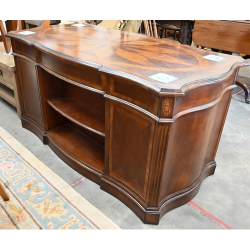 388 - A Continental mahogany twin-pedestal desk with marquetry top over seven drawers, 148 x 78 x 76 cm hi... 