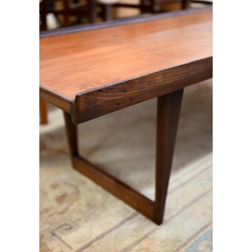 389 - A mid-century teak and afromosia 'Lovig Dansk Design' coffee table, 150 x 45 x 40 cm high