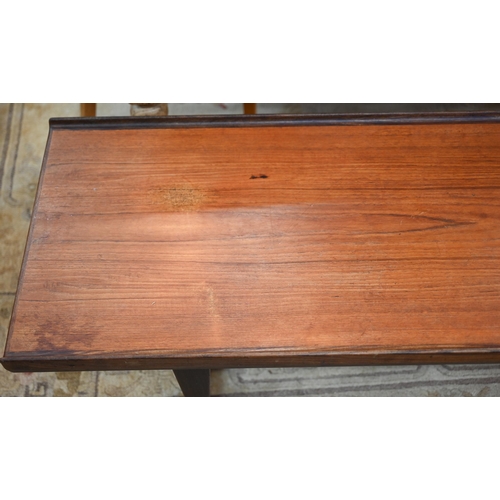 389 - A mid-century teak and afromosia 'Lovig Dansk Design' coffee table, 150 x 45 x 40 cm high