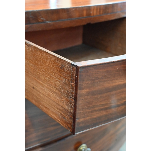 400 - A small 19th century mahogany bowfront chest with two short over two long drawers on splayed bracket... 