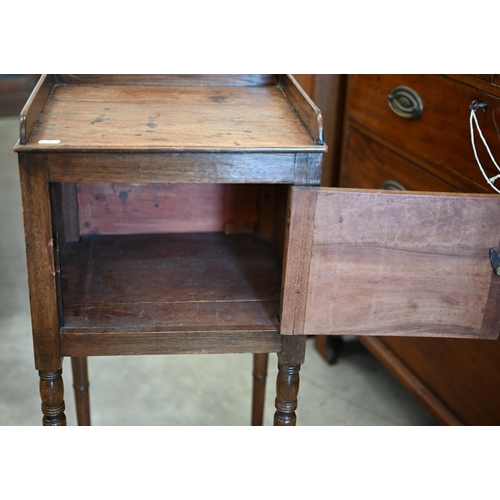 420 - A 19th century mahogany pot cupboard on slender turned supports, 36 cm wide x 30 cm deep x 82 cm hig... 