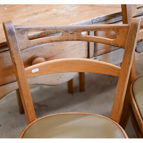 434 - Four vintage beech dining chairs (non-compliant seats removed)