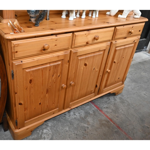 442 - A Ducal stained pine dresser, 130 cm wide x 44 cm deep x 190 cm high