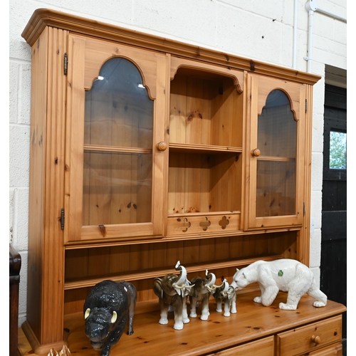 442 - A Ducal stained pine dresser, 130 cm wide x 44 cm deep x 190 cm high