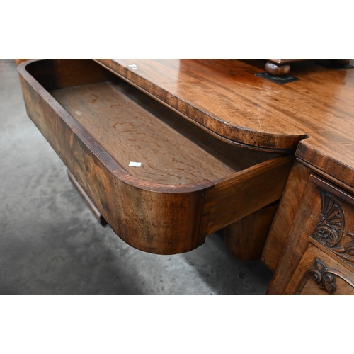 444 - A 19th century carved mahogany twin pedestal sideboard in one piece, 188 x 70 x 92 cm high