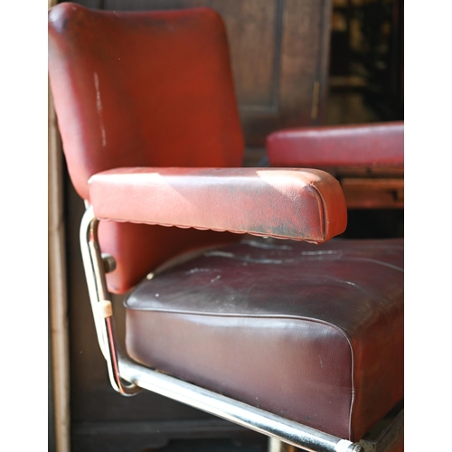 460 - A vintage red vinyl barber's chair, a/f