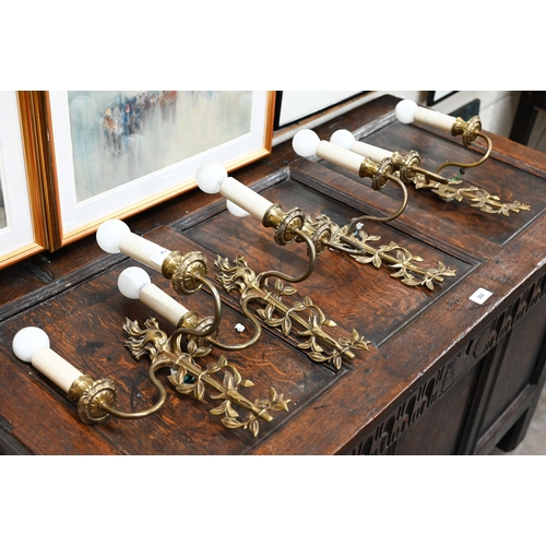 475 - A set of four brass twin branch wall sconces